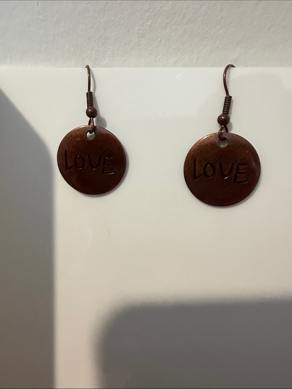 LOVE Round Disc Drop Earrings - Copper Brown